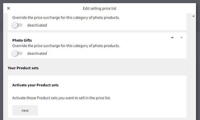 New product set button in price list editor