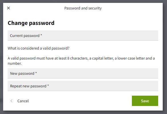 Finestra di modifica della password